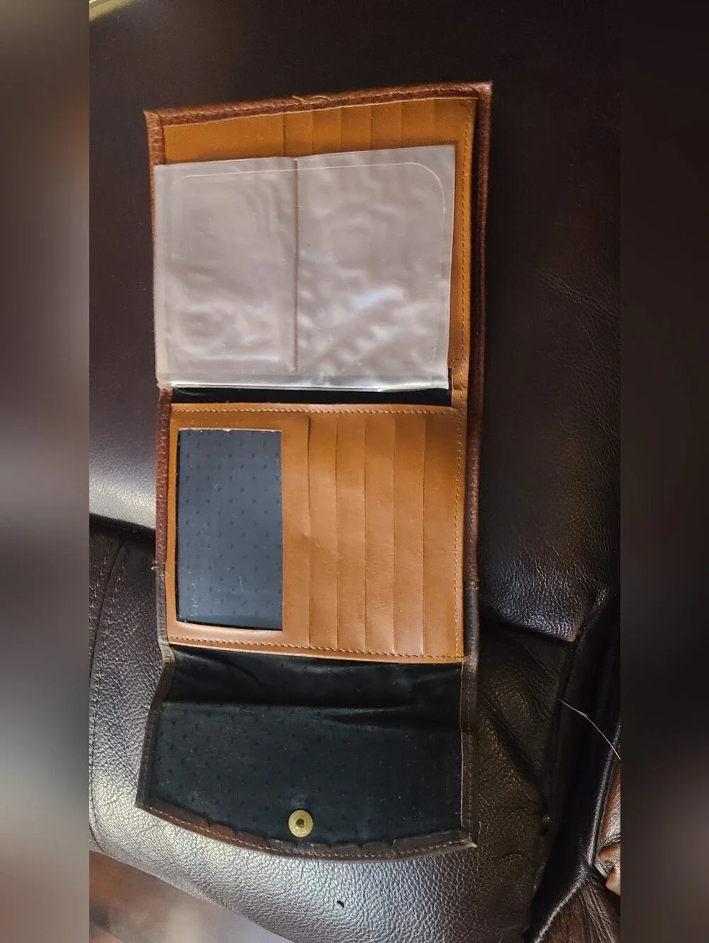 Princess Gardner Genuine Lambskin Wallet Kiss Lock Frame Clasp Vintage Brown